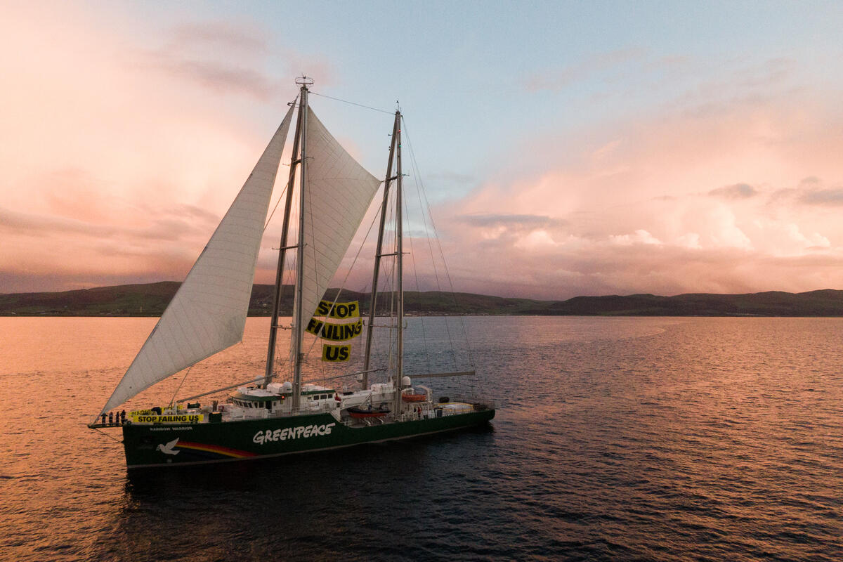 Rainbow Warrior Heads to COP26 in Glasgow. © Kristian Buus / Greenpeace Rainbow Warrior Heads to COP26 in Glasgow. © Kristian Buus / Greenpeace