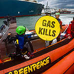 Greenpeace France activists protest against the arrival of the TotalEnergies Liquefied Natural Gas (LNG) floating terminal, the Cape Ann tanker that holds the floating storage regasification unit (FSRU).
The 280 metres long floating LNG terminal was due to start service by September 15, purportedly to ensure France’s energy security during the war caused by the Russian invasion of Ukraine, according to the French government.
The protest is against the contradiction between the new terminal and a government pledge last year to make France the first major nation to phase out fossil fuels.
Greenpeace demands that the terminal must not be commissioned and the government must abandon all new fossil infrastructure projects and any plans to extend existing infrastructure.