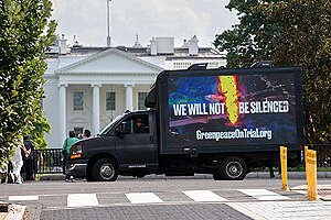Energy Transfer Explosion Billboard Truck Washington, D.C. © Ken Cedeno / Greenpeace