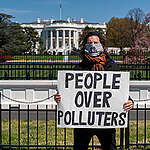 Greenpeace activist John Noel protests a meeting between President Trump and oil executives at the White House where they plan to ask for taxpayer bailout. Executives from at least seven US oil companies are expected to meet with Donald Trump at the White House to discuss relief for the oil industry. Expected to attend are: ExxonMobil CEO Darren Woods, Chevron CEO Mike Wirth, Occidental Petroleum CEO Vicki Hollub, and former Continental Resources CEO Harold Hamm, Energy Transfer CEO Kelcy Warren, Phillips66 CEO Greg Garland (who is also chairman of the American Petroleum Institute), and Devon Energy CEO David Hager.