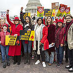 Jane Fonda walks with speakers and activists during the thirteenth Fire Drill Friday.  
Inspired by Greta Thunberg and the youth climate strikes Jane Fonda has moved to Washington, D.C. to be closer to the epicenter of the fight for our climate. Every Friday through January 2020, she leads weekly demonstrations on Capitol Hill to demand that action by our political leaders be taken to address the climate emergency we are in. We can't afford to wait.  Speakers for week thirteen include:
Janene Yazzie, Co-founder and CEO of Sixth World Solutions;
Ellen Dorsey, Executive Director of the Wallace Global Fund, GPUS Board Member and Major Donor;
Donna Chavis, Member of the Lumbee Tribe of Western NC, and Senior Fossil Fuels Campaigner with Friends of the Earth U.S.;
Katie Redford, American human rights lawyer, US Director of EarthRights International;
Veronica Coptis, Executive Director of the Center for Coalfield Justice;
Josh Fox, American film director, playwright and environmental activist, best known for his Oscar-nominated, Emmy-winning 2010 documentary, Gasland;
Janet Redman, GPUS Climate Director;
Tamara Toles O'Laughlin, Director of 350.org North America., 8.19.90.13th Fire Drill Friday