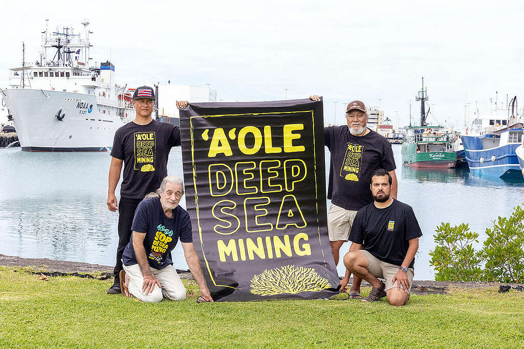 Deep Sea Mining Protest in Hawaii Greenpeace USA activist and Hawaiian allies call on the U.S. government to stop their plans to open deep sea mining in U.S. and international waters in front of the NOAA ship Okeanos Explorer in Honolulu, Hawai`i. The NOAA Ship Okeanos Explorer (R 337)(IMO: 8835114) is the only U.S. federal vessel dedicated to systematically exploring the unknown reaches of the world's oceans.
Its 2026 mission, part of the "Beyond the Blue: Illuminating the Pacific" campaign includes mineral mapping in American Samoa and the Cook Islands, an activity believed to support Trump’s April 25, 2025 Executive Order: "UNLEASHING AMERICA’S OFFSHORE CRITICAL MINERALS AND RESOURCES”. The E.O. ignited a process to open U.S. and international water to deep sea mining.
As of May 2026 the E.O. process has led to 4 international license applications and 3 domestic lease scoping areas - in American Samoa, the Commonwealth of the Northern Mariana Islands, and offshore Alaska. A lease sale for deep sea mining in American Samoa by the Marine Minerals Administration (MMA) is projected for August 2026.