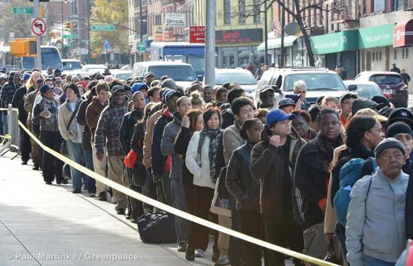 Thousands of people queued for buses to Manhattan