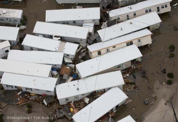 Trailer homes in Beach Haven pushed awry by the storm surge are shown in the aftermath of Hurricane Sandy on the New Jersey coast.