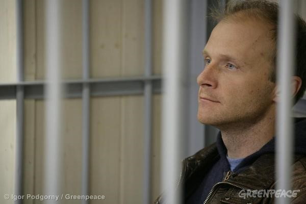 Greenpeace International contracted freelance photographer Denis Sinyakov at the Leninsky District Court Of Murmansk.