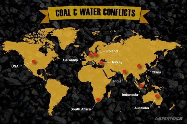 Countries where coal expansion overlaps with water scarcity.