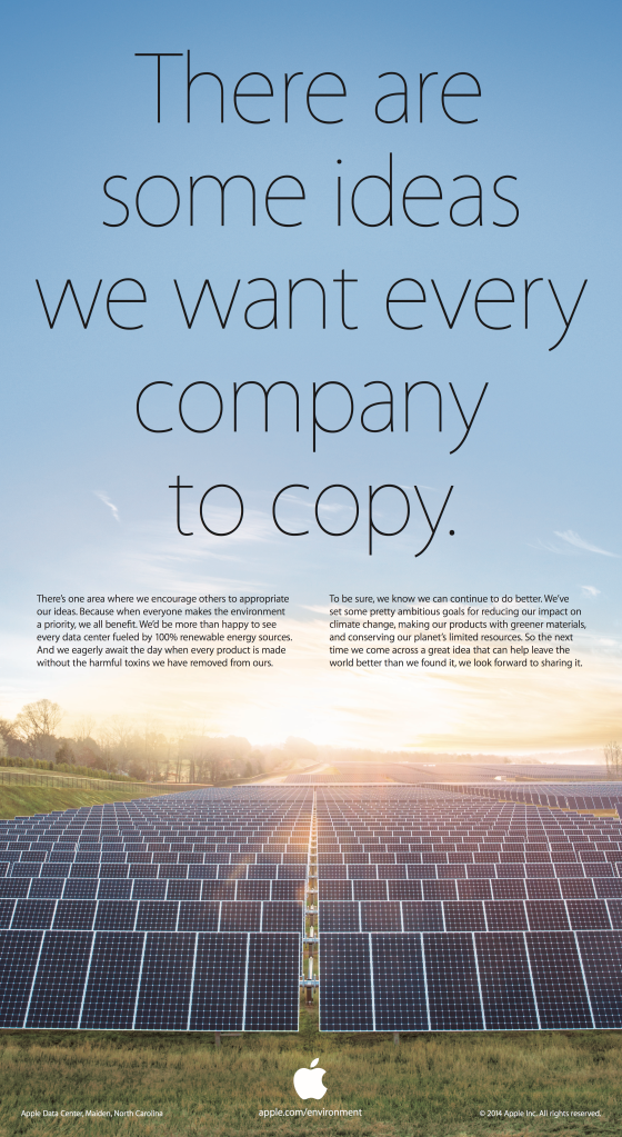 An Apple ad touts the companys solar powered data centers