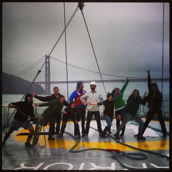 Myriam and a bunch of other Greenpeace USA people on the Rainbow Warrior.