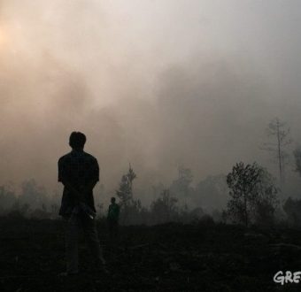 Residents near burning peat forest Riau