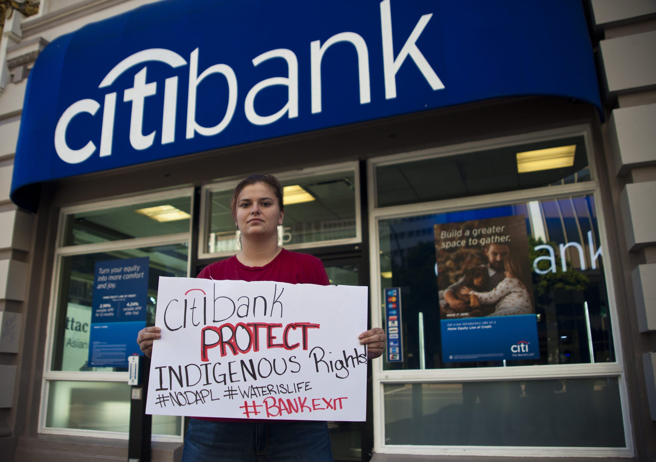 Supporters ask Citibank and it's customers not to fund the Dakota Access Pipeline. San Diego, CA.