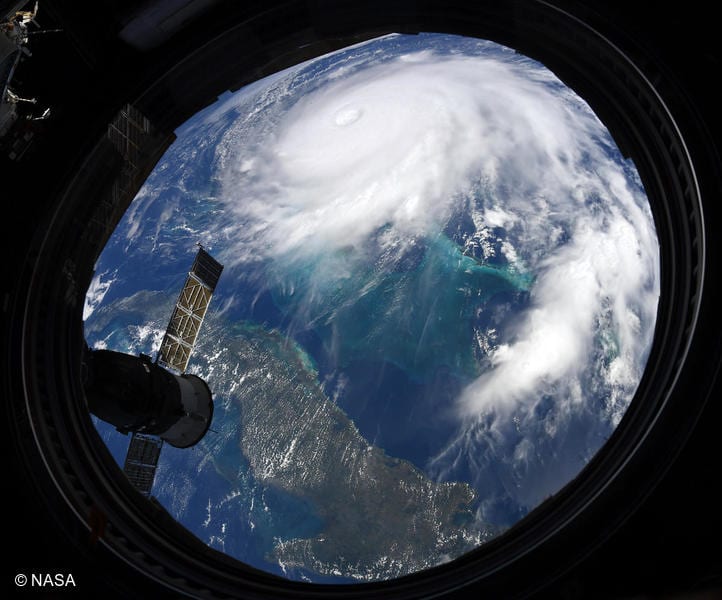 An image of Hurricane Dorian made by Astronaut Christina Koch from the International Space Station during a flyover on September 2, 2019. The space station orbits more than 200 miles above the earth.