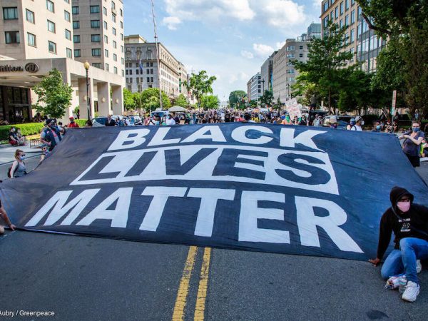 Photo: Giant Black Lives Matter banner from a rally in DC in June 2020