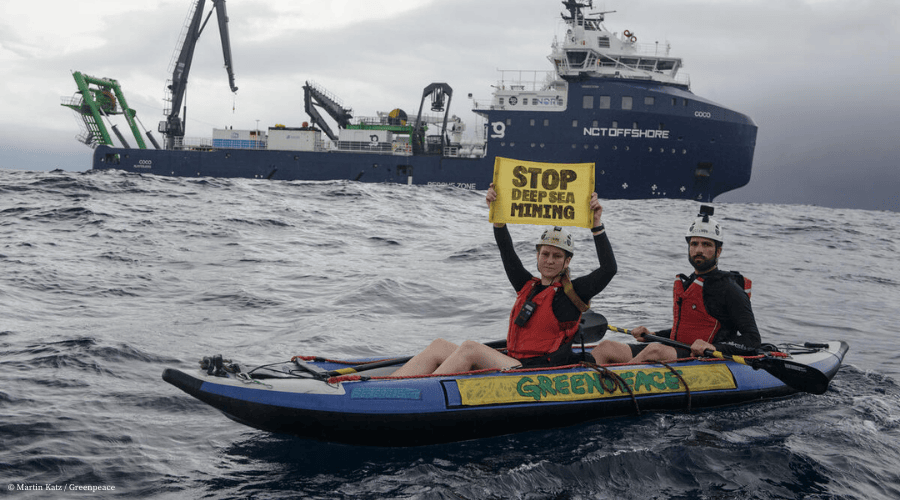 Protest at the Deep Sea Mining Ship in the Pacific Ocean